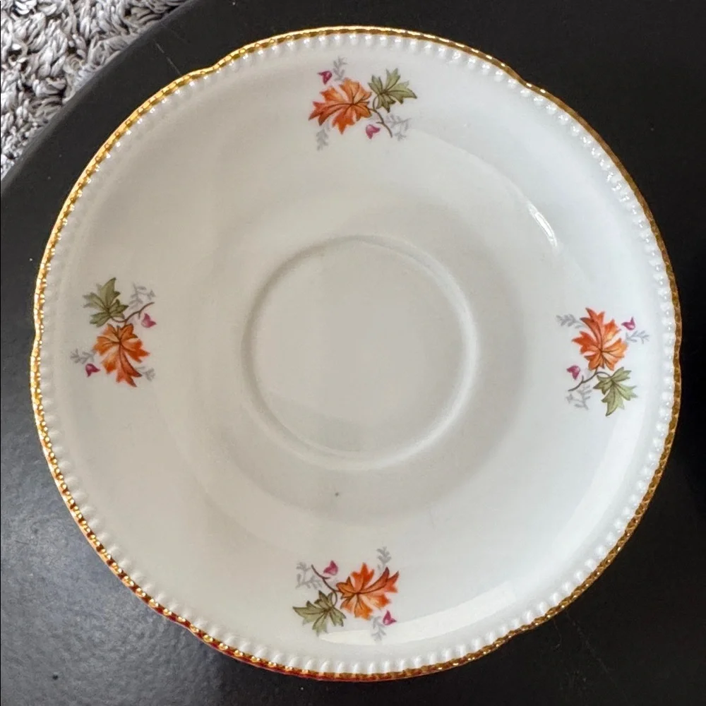 Winterling Bovaria Germany Autumn Leaves Set of 3 Saucers 6” Gold Trim Porcelain